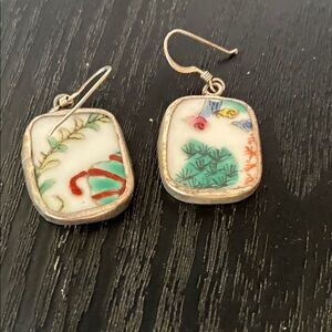 Hand-Painted Porcelain Tile Drop Earrings in Multi-Color